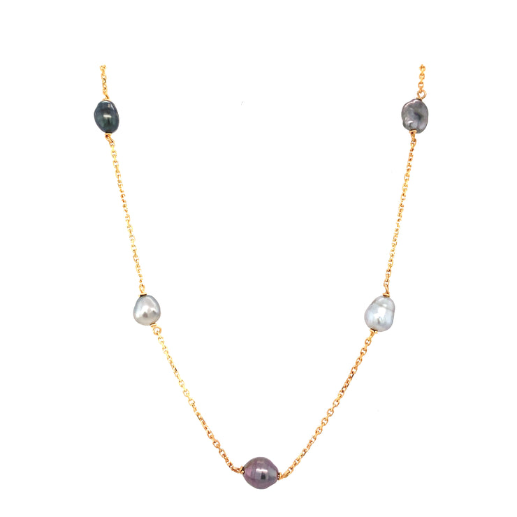 14k Yellow Gold Dyed Freshwater Pearl Station Necklace