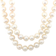 8mm Double Strand Knotted White Pearl Necklace with 14k White Gold and 0.5cttw Diamond Clasp