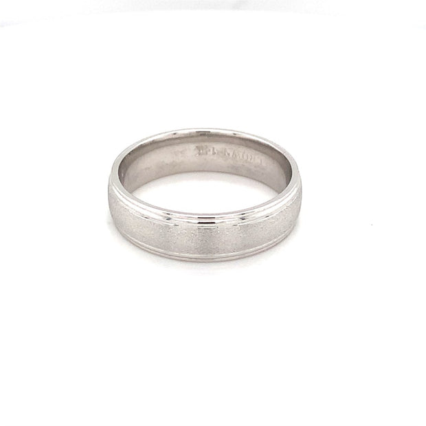 6mm 14k White Gold Mens Brushed Finish Wedding Band