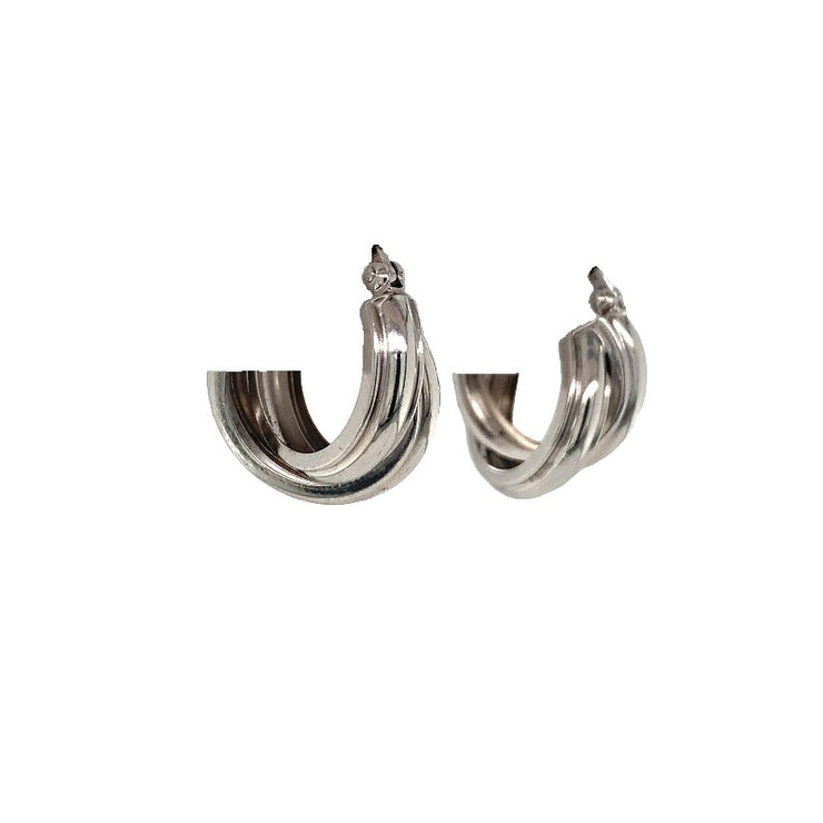 14K White Gold Criss Cross Medium Hoop Earrings