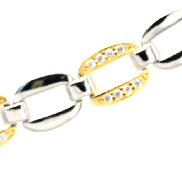 Sterling Silver Simulated Diamond Two Tone Bracelet