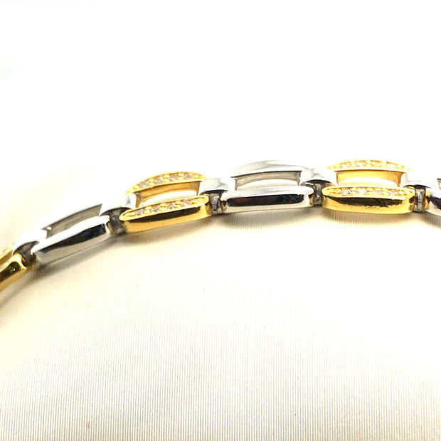 Sterling Silver Simulated Diamond Two Tone Bracelet