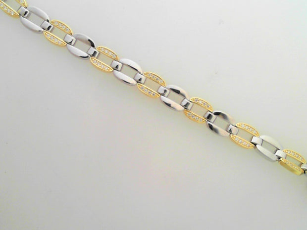 Sterling Silver Simulated Diamond Two Tone Bracelet