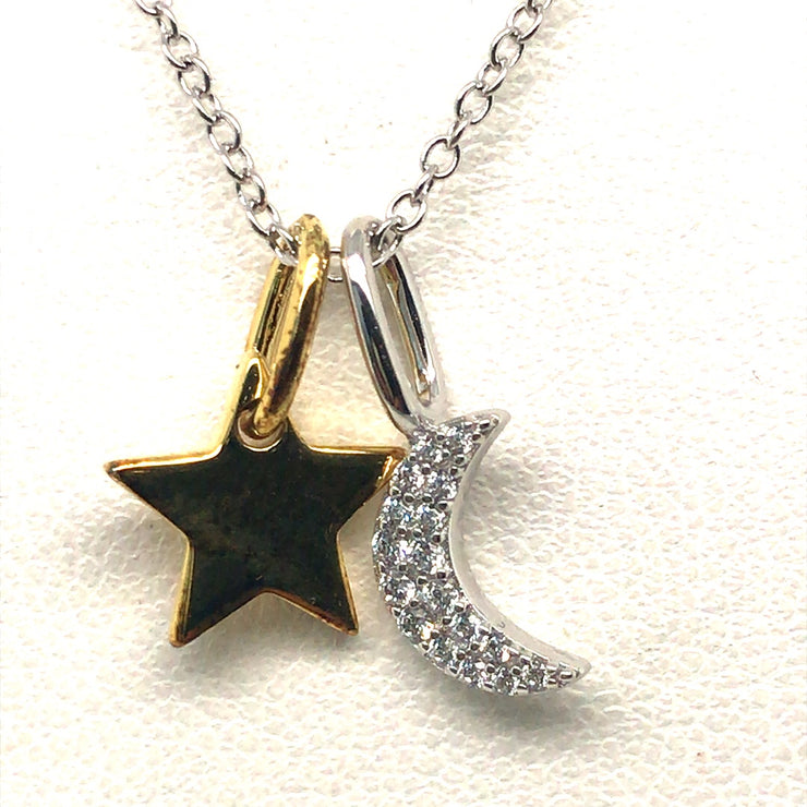 Simulated Diamond Pendant Moon and Star