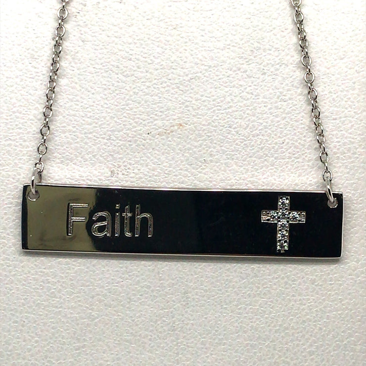 Simulated Diamond Faith Bar Necklace