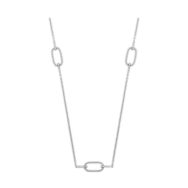 Sterling Silver Diamond paperclip Link Station Necklace