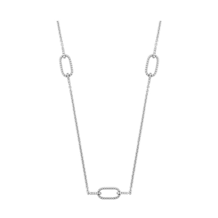 Sterling Silver Diamond paperclip Link Station Necklace