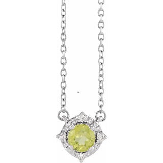 Sterling Silver Peridot and Diamond Necklace