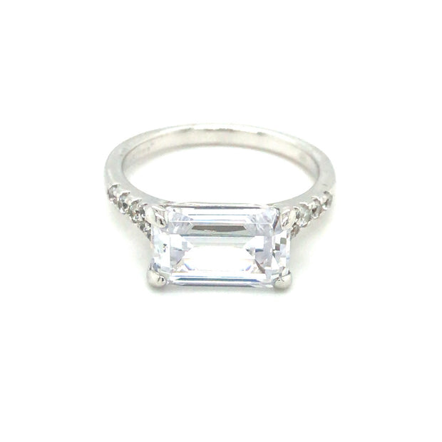 Simulated Diamond Ring with Emerald Cut Stone