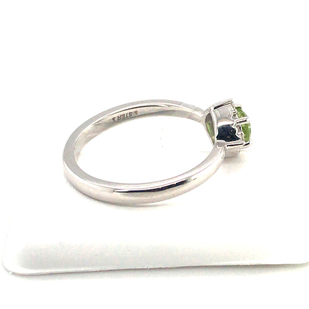 Sterling Silver Peridot and Diamond Ring