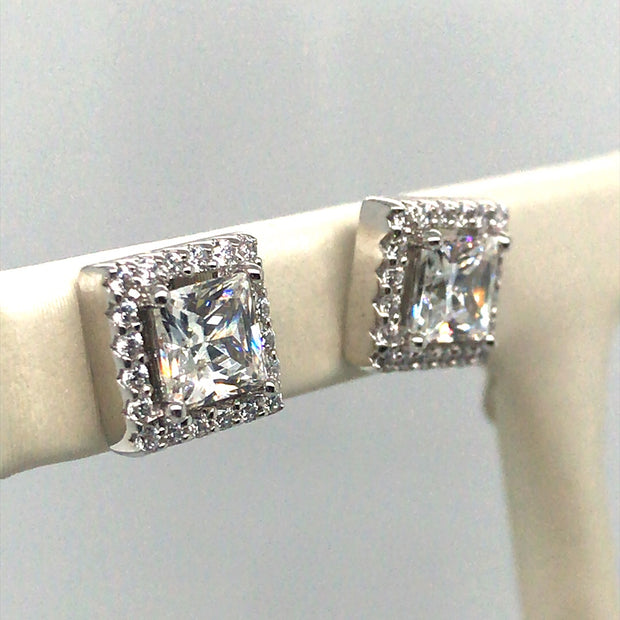 Simulated Diamond Halo Earrings