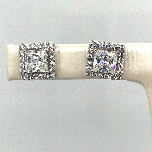 Simulated Diamond Halo Earrings