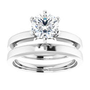 14K White 6.5 mm Round Solitaire Engagement Ring Mounting