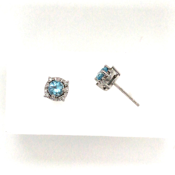 Sterling Silver Sky Blue Topaz & .08 CTW Diamond Halo-Style Earrings